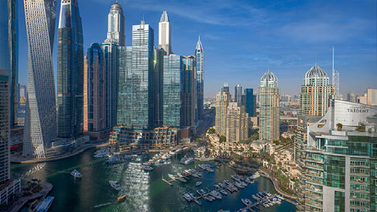 Dubai Marina and the many skyscrapers that backdrop it