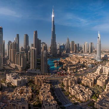 a wide view of Burj Khalifa during the day