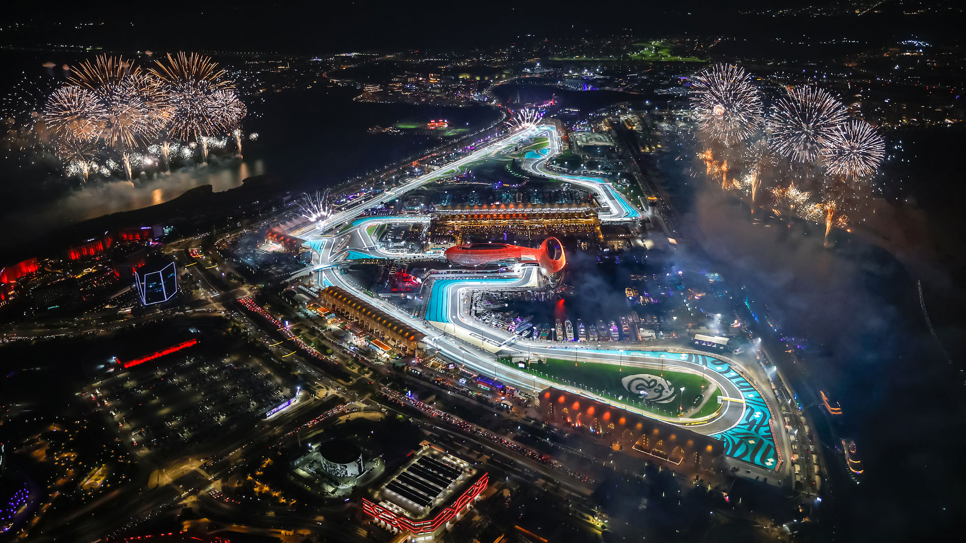 The Etihad Arena Race Track at night